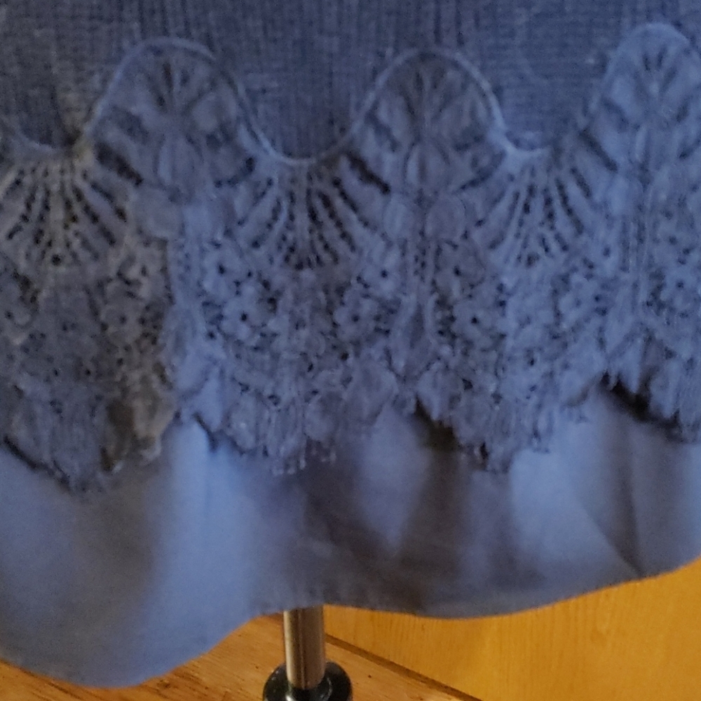 Lauren Ralph Lauren black lace trim layers sweater - Picture 2 of 6
